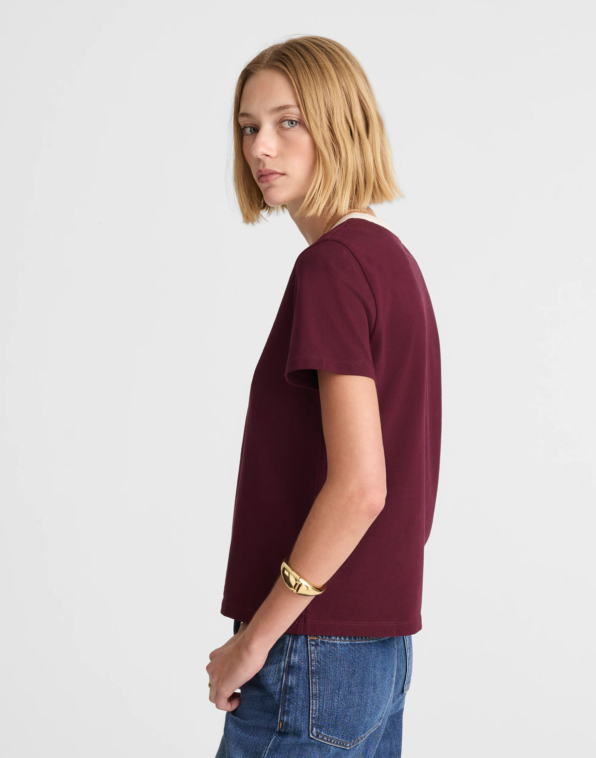 RINGER TEE DARK POMEGRANATE