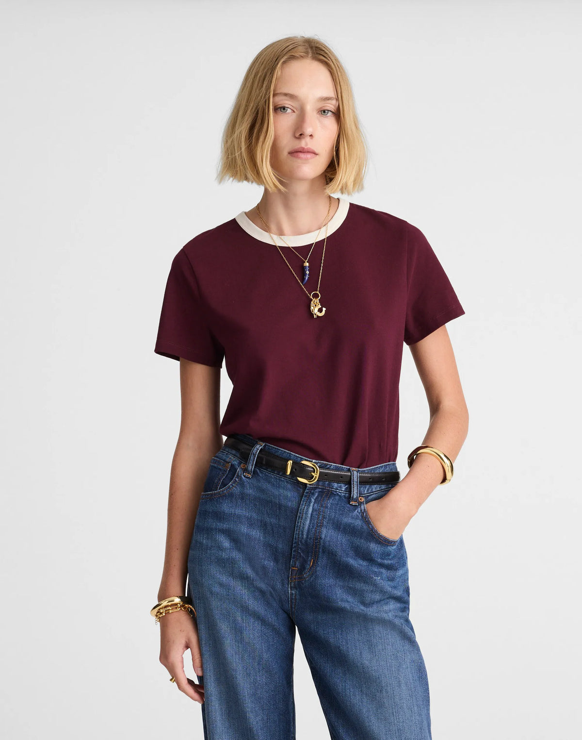 RINGER TEE DARK POMEGRANATE
