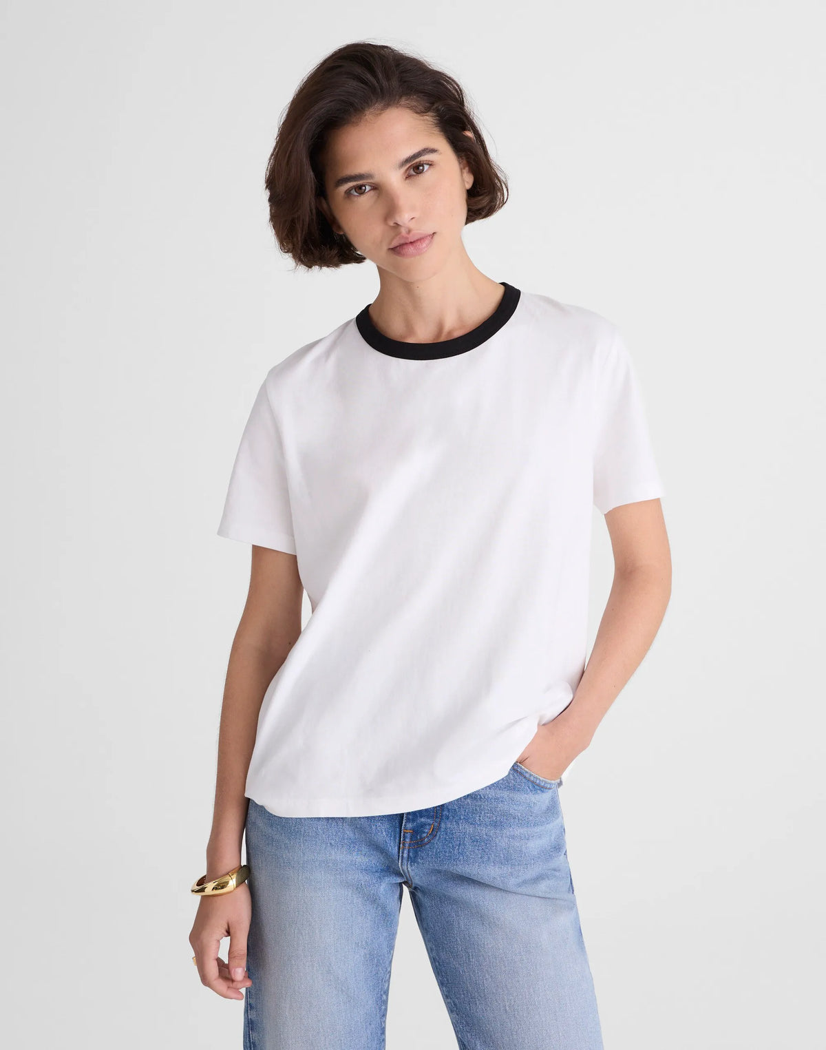 RINGER TEE WHITE AND BLACK
