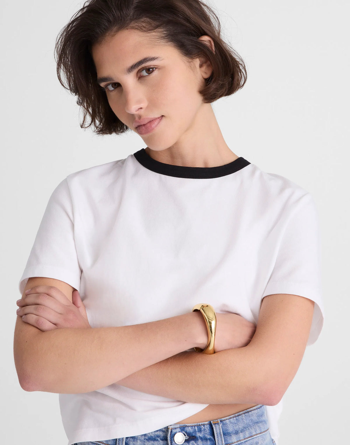 RINGER TEE WHITE AND BLACK
