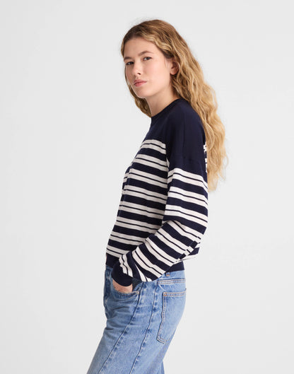 NAVY AND WHITE PLACED STRIPE