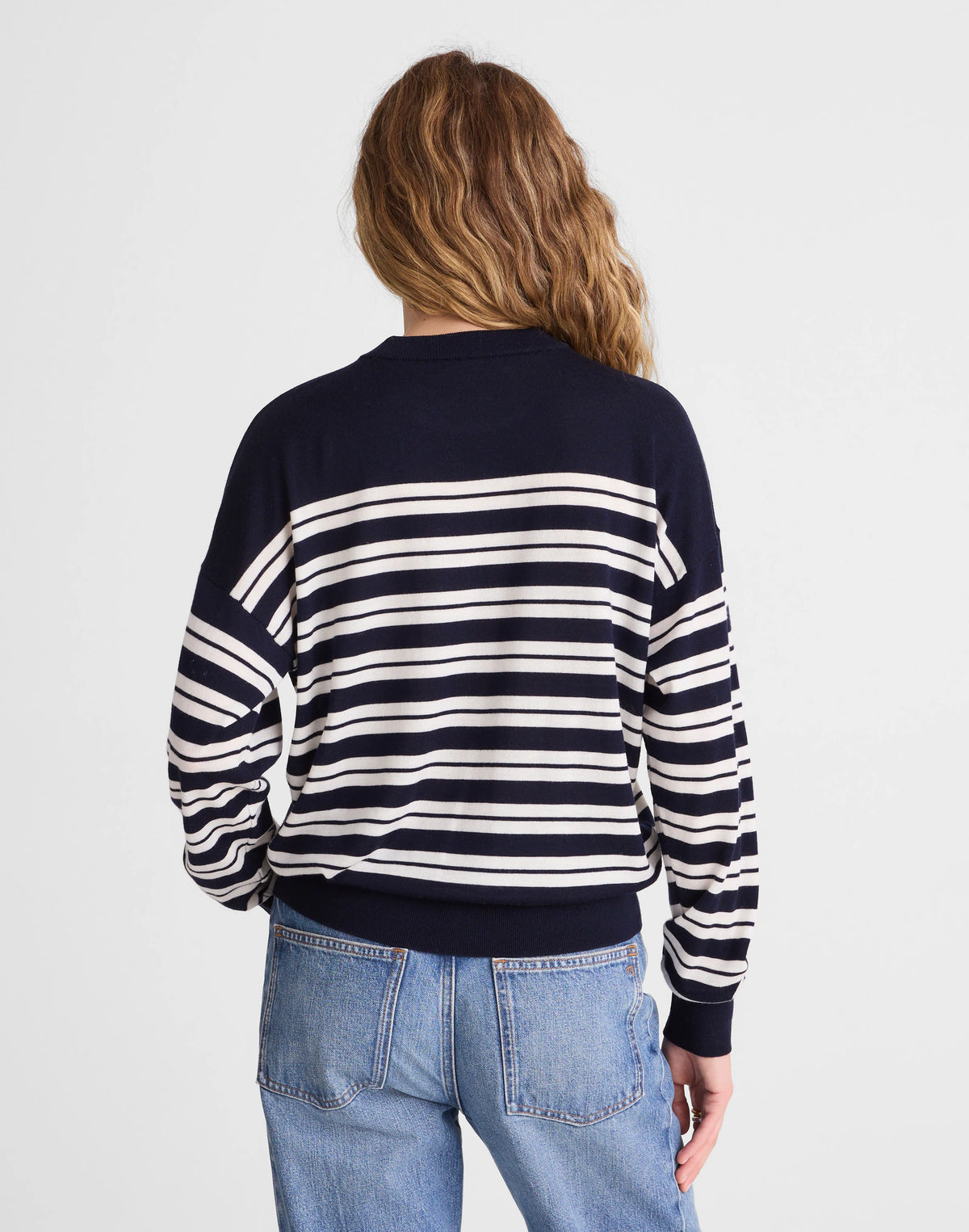 NAVY AND WHITE PLACED STRIPE