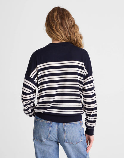 NAVY AND WHITE PLACED STRIPE