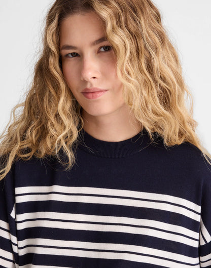 NAVY AND WHITE PLACED STRIPE