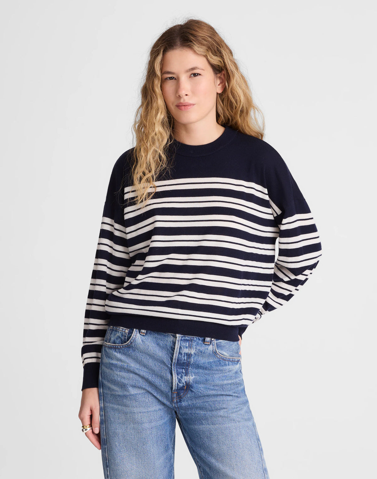 NAVY AND WHITE PLACED STRIPE