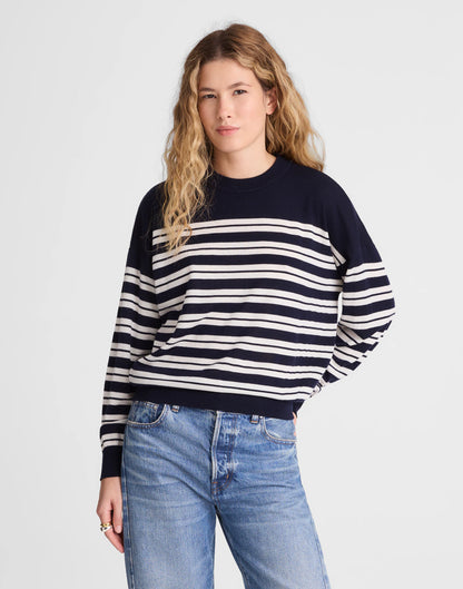 NAVY AND WHITE PLACED STRIPE