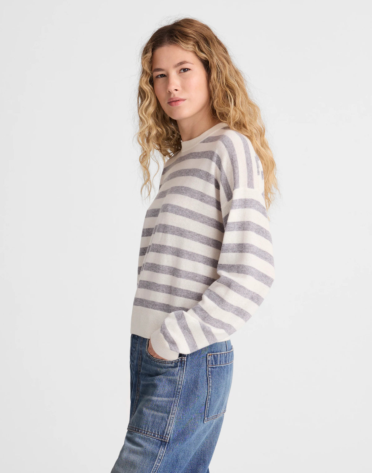 IVORY AND HTHR GREY STRIPE