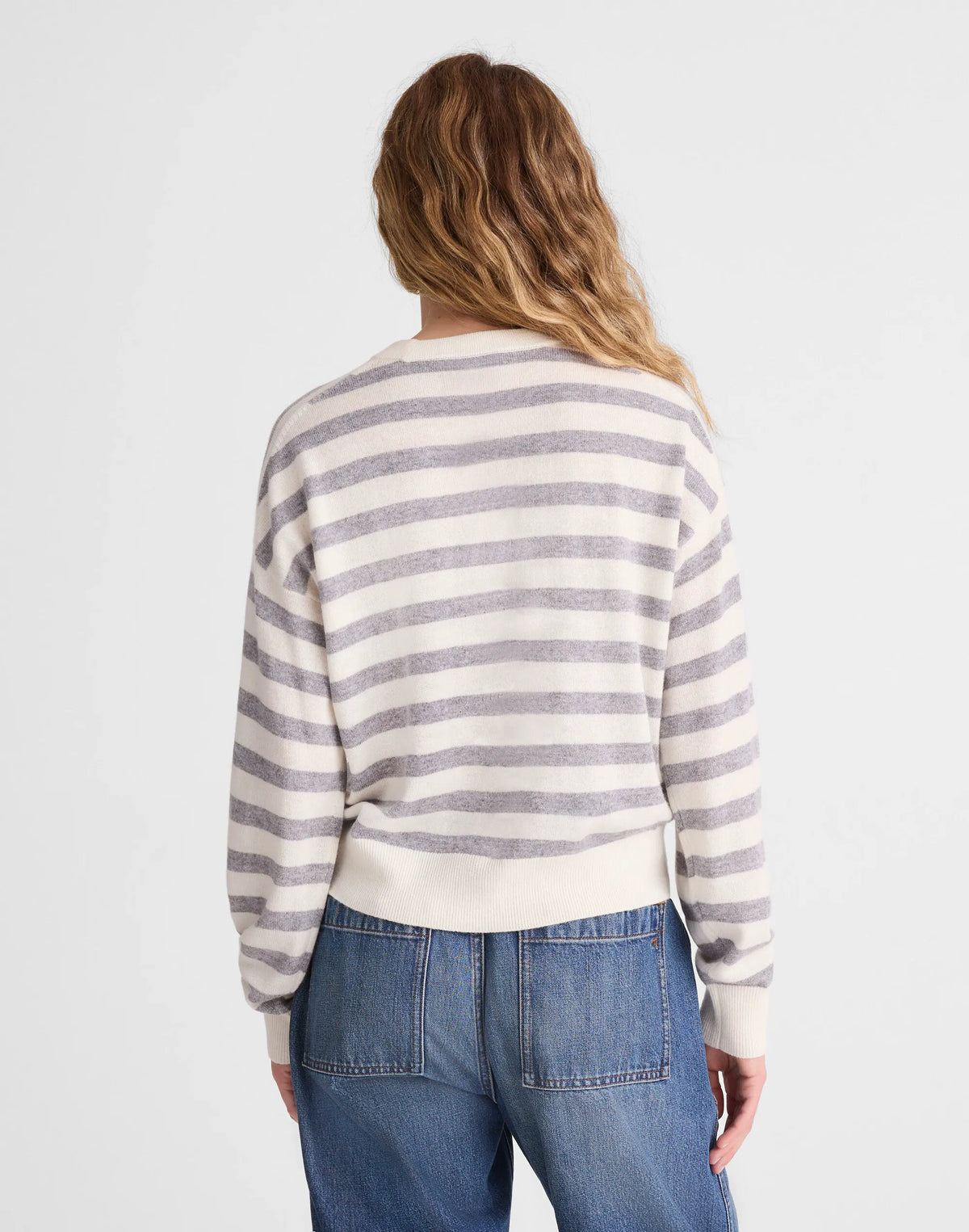 IVORY AND HTHR GREY STRIPE