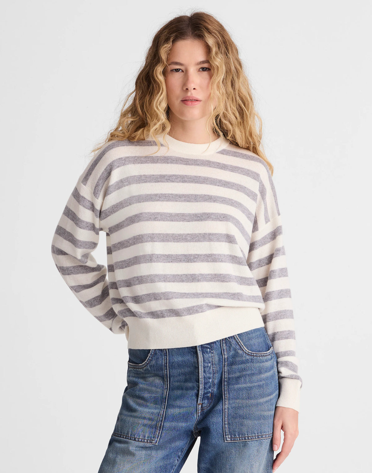IVORY AND HTHR GREY STRIPE
