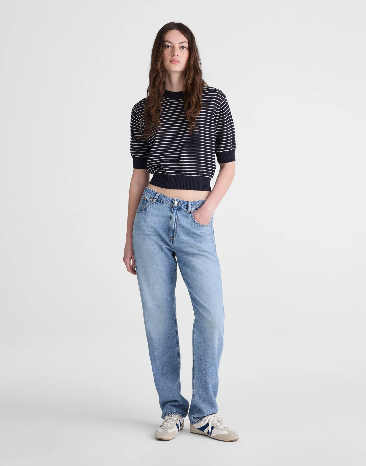 NAVY AND IVORY MINI STRIPE