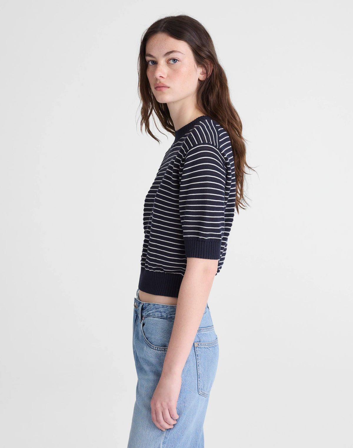NAVY AND IVORY MINI STRIPE
