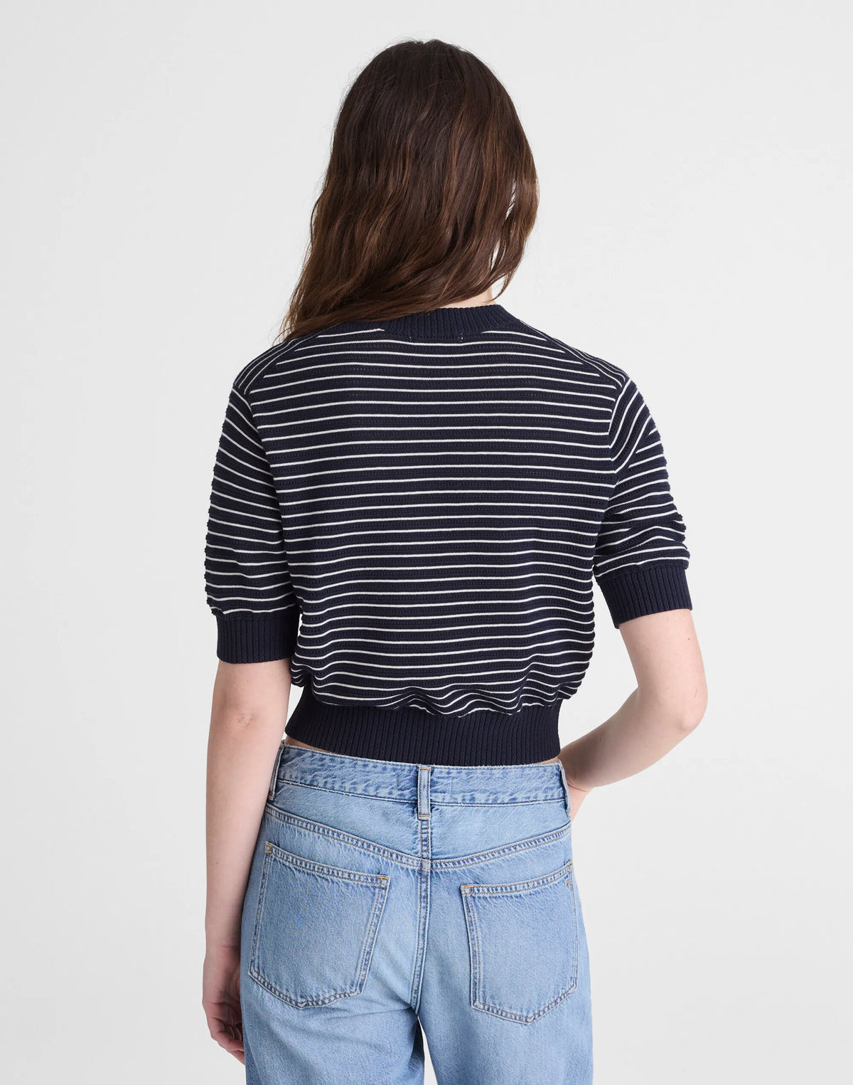 NAVY AND IVORY MINI STRIPE