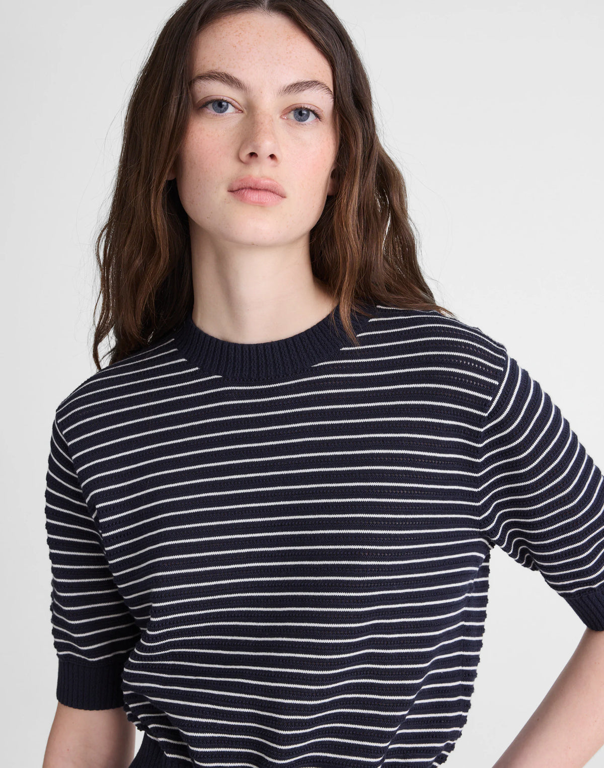 NAVY AND IVORY MINI STRIPE