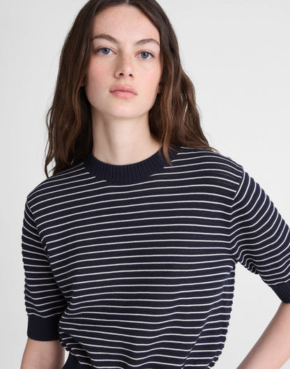 NAVY AND IVORY MINI STRIPE