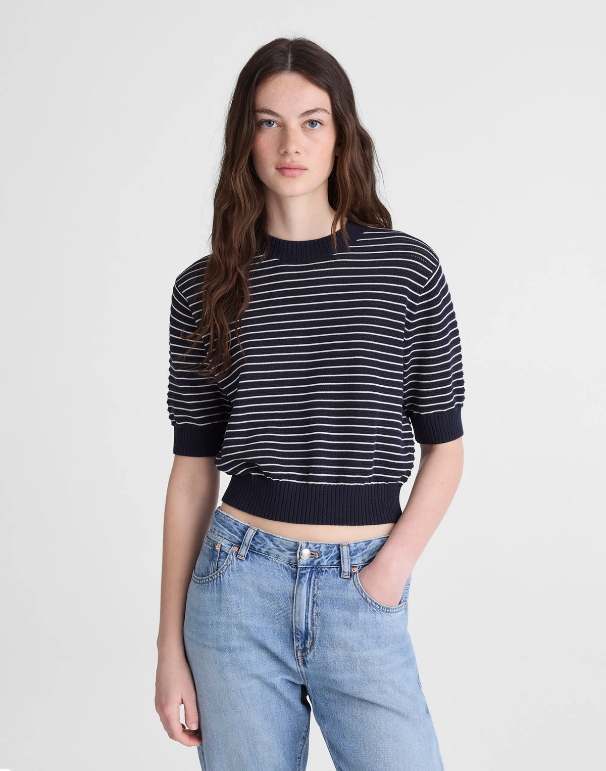 NAVY AND IVORY MINI STRIPE