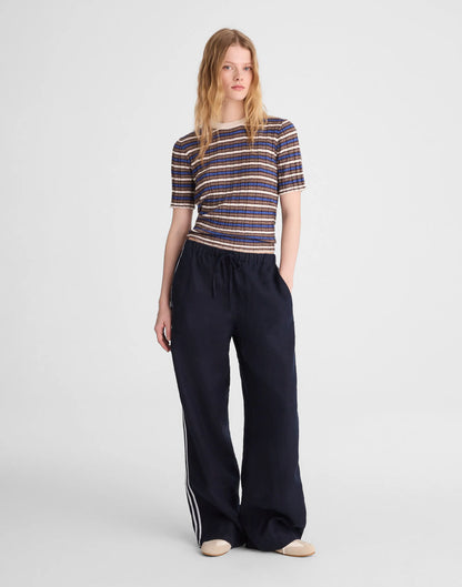 IVORY AND BLUE MULTI STRIPE