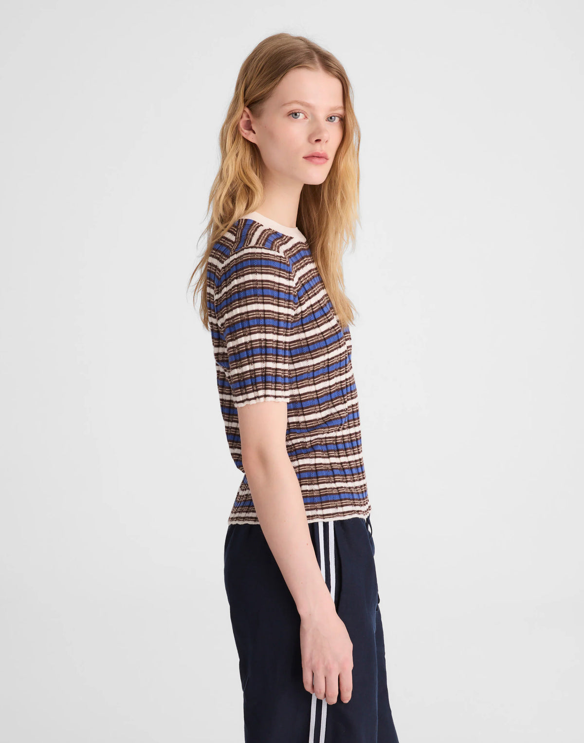 IVORY AND BLUE MULTI STRIPE