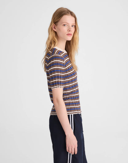 IVORY AND BLUE MULTI STRIPE