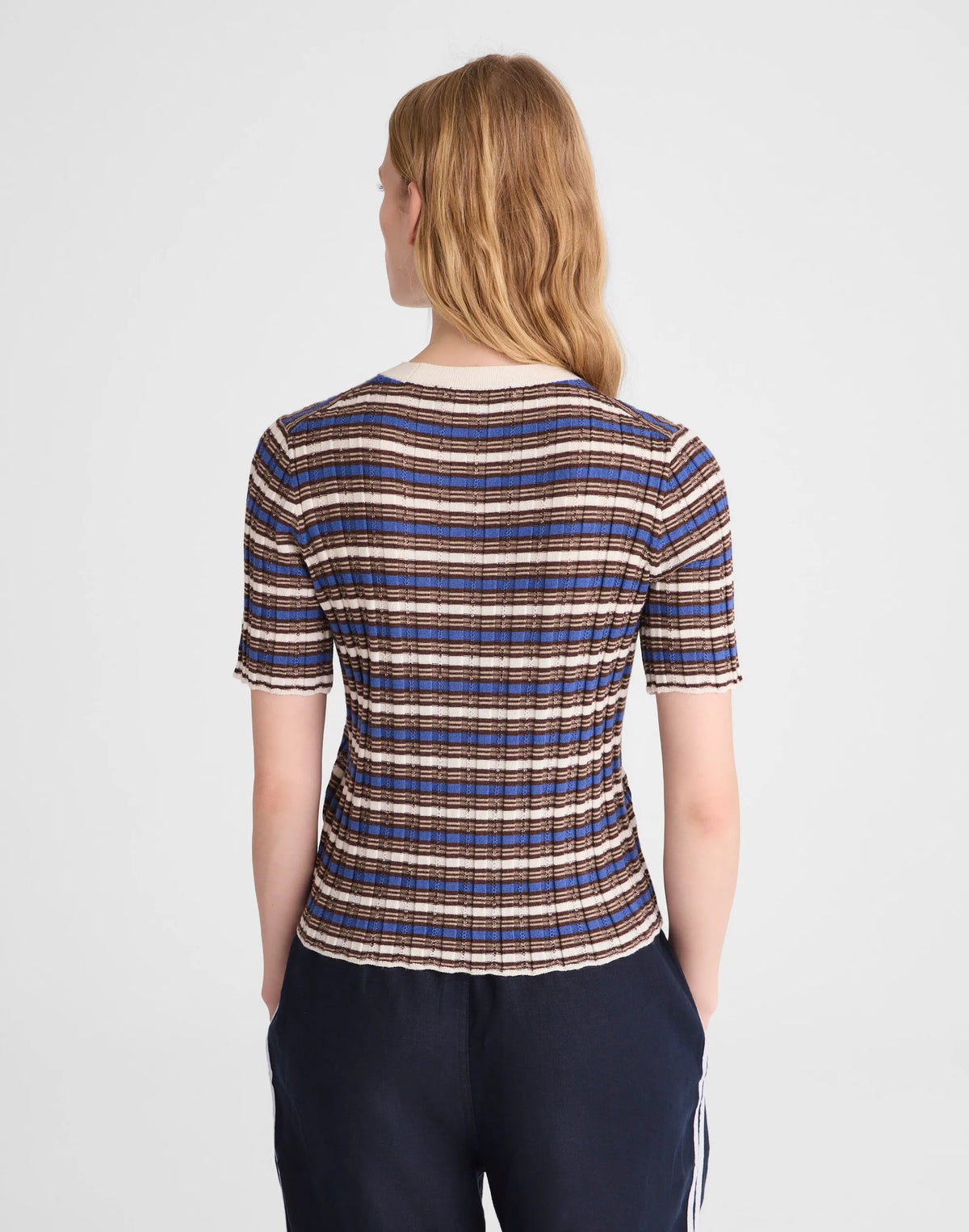 IVORY AND BLUE MULTI STRIPE