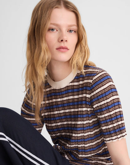 IVORY AND BLUE MULTI STRIPE
