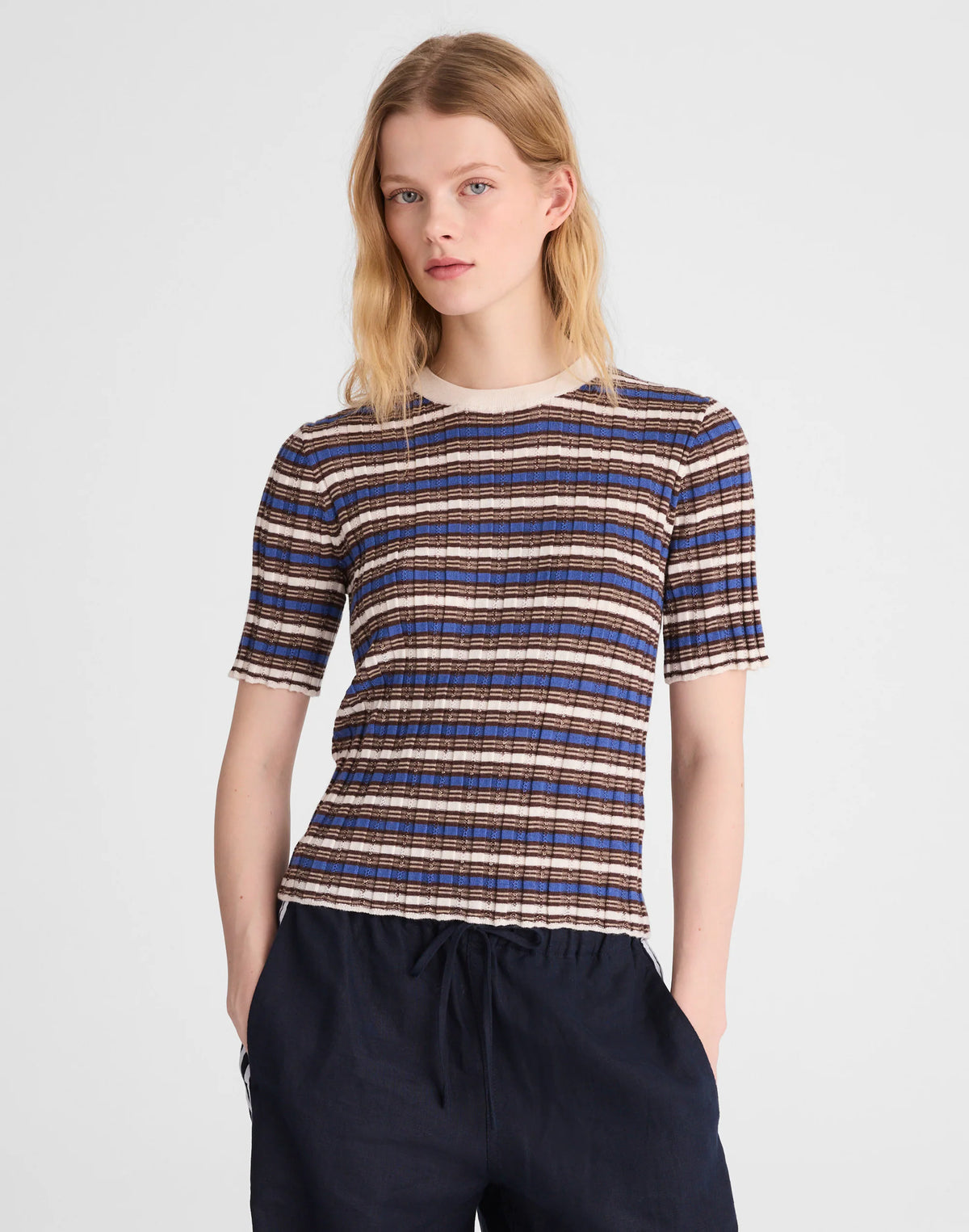 IVORY AND BLUE MULTI STRIPE