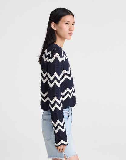 NAVY AND IVORY WAVY STRIPE