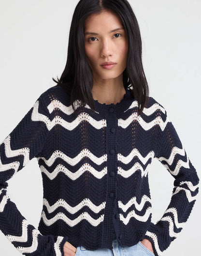 NAVY AND IVORY WAVY STRIPE
