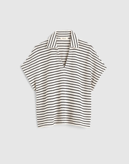 IVORY AND BLACK TUCK STITCH
