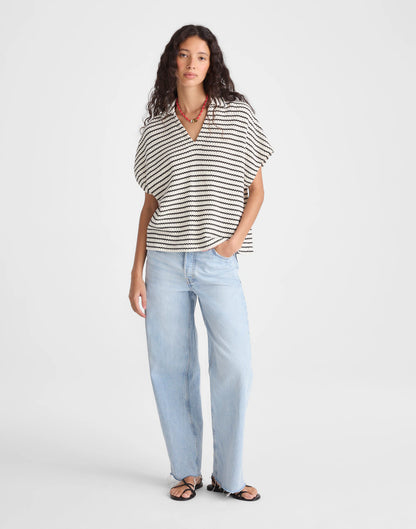 IVORY AND BLACK TUCK STITCH