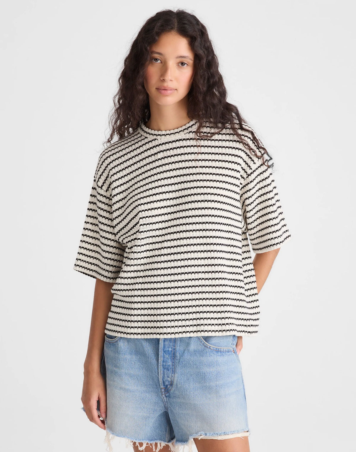 IVORY AND BLACK TUCK STITCH