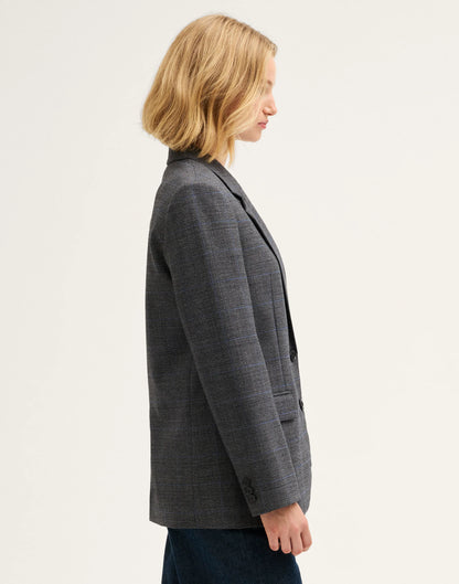 GREY PLAID BLUE STRIPE