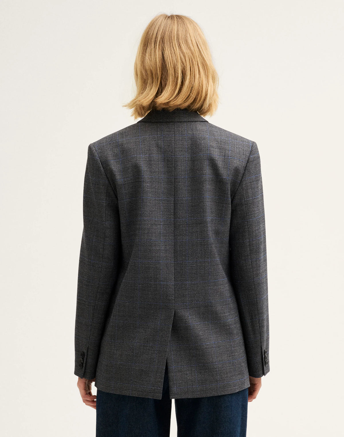 GREY PLAID BLUE STRIPE
