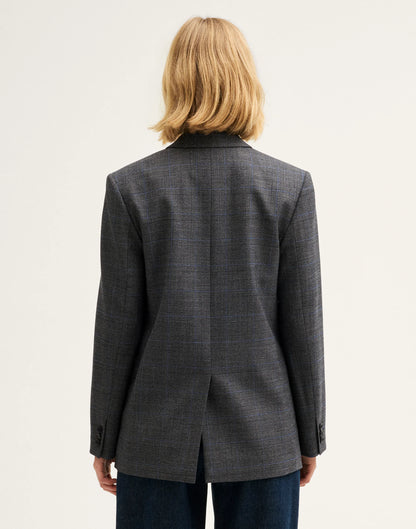 GREY PLAID BLUE STRIPE