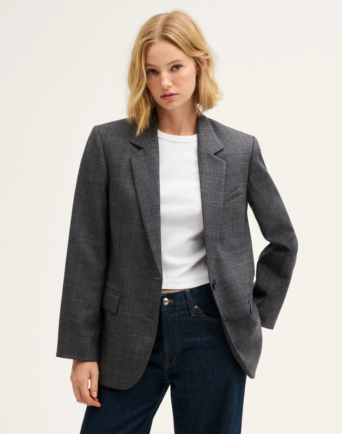 GREY PLAID BLUE STRIPE