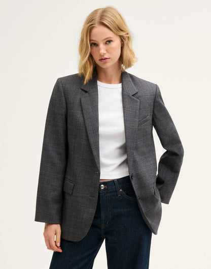 GREY PLAID BLUE STRIPE
